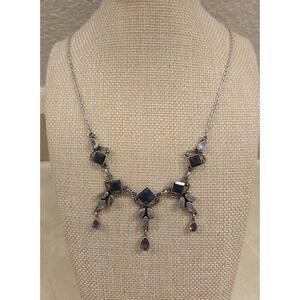 Stunning Sterling Silver Lolite, Moonstone, & Amethyst Formal Dangle Necklace